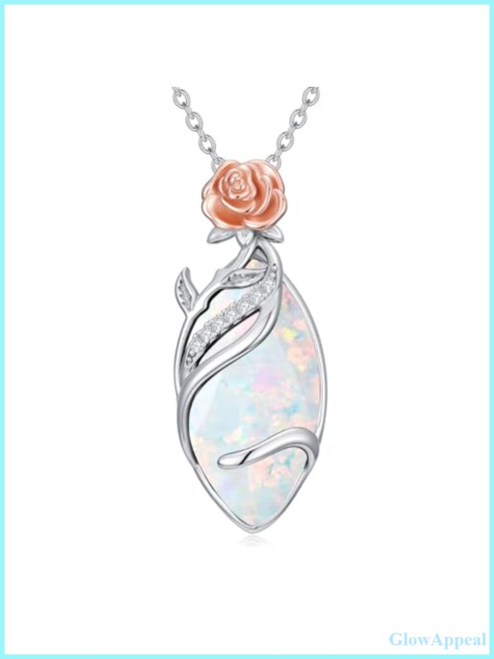 Opal Infinity Rose Pendant Necklace 18K Gold Plated Lobster Clasp 18"